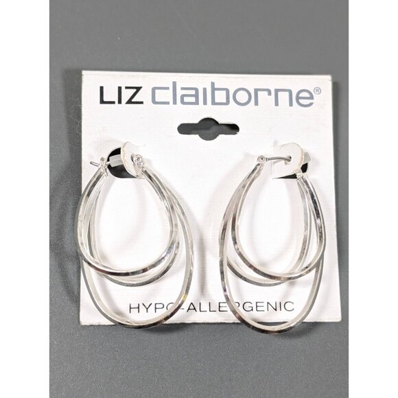 Liz Claiborne Jewelry - Liz Claiborne Silver Tone Oval Hoop Pierced Earrings NEW!
